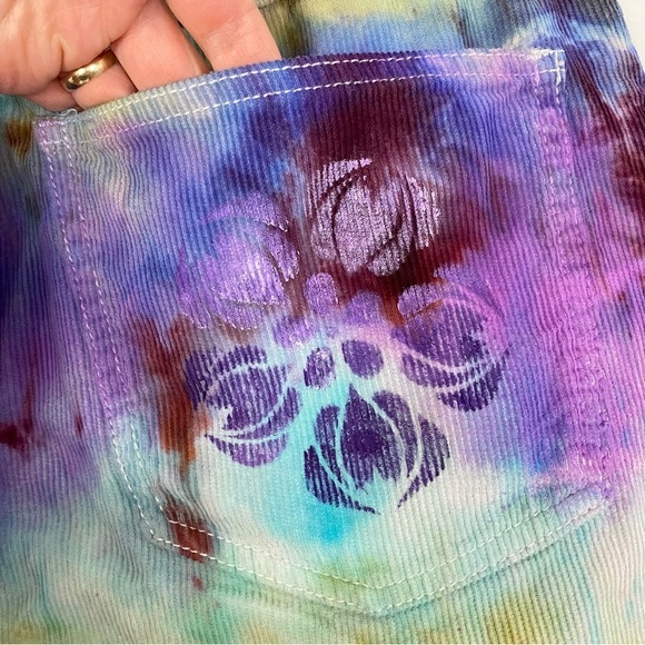 RE/DONE Corduroy Pants Womens Size 28 Small Tie Dye Hand Painted Redone Colorful - Picture 9 of 16